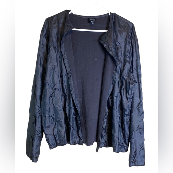Eileen Fisher Silk Pleated Puffy Cardigan Jacket Women’s Size L - Picture 3 of 10